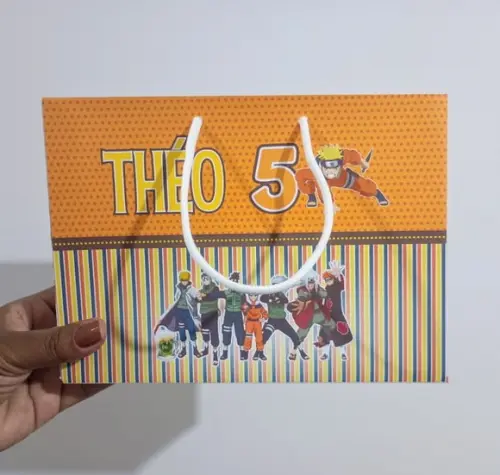 Sacola de Papel Personalizada Tema Naruto 15a x 20l