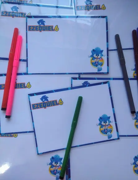 Lousa Personalizada Plastificada Sonic com Canetinha 15x10