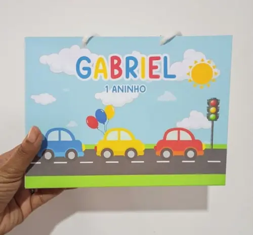 Sacola de Papel Personalizada Tema Carrinhos 15a x 20l