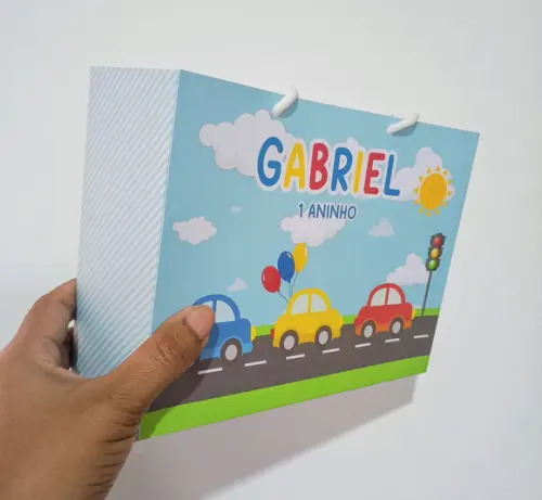 Sacola de Papel Personalizada Tema Carrinhos 15a x 20l