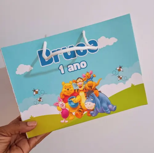 Sacola de Papel Personalizada Ursinho Pooh 15a x 20l