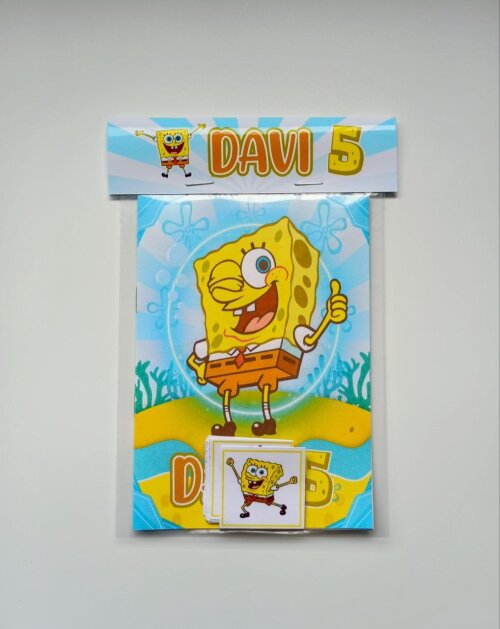 Álbum de Figurinhas Livrinho de Colorir Lembrancinha Personalizada Aniversário Infantil Bob Esponja