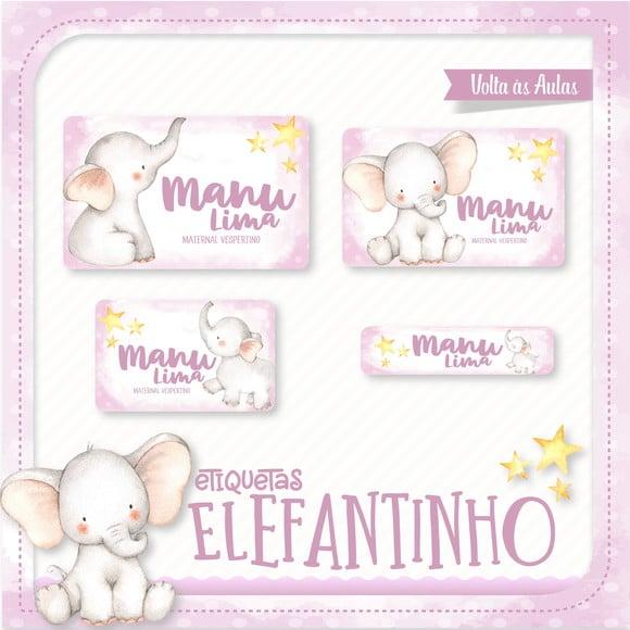 Etiqueta Escolar em Vinil Elefantinho Rosa