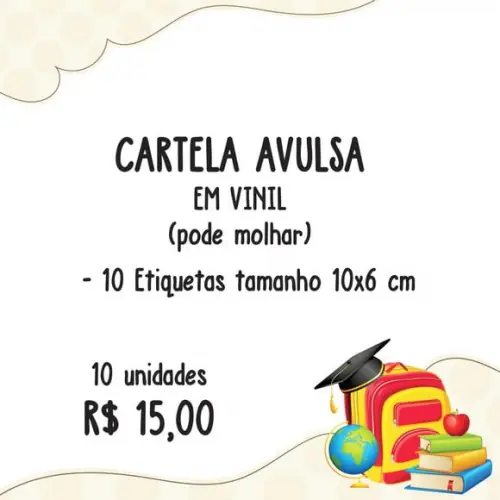 Cartela Adesiva 10x6 - Adesivo Escolar em Vinil