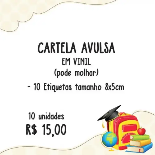 Cartela Adesiva 8x5 - Adesivo Escolar em Vinil