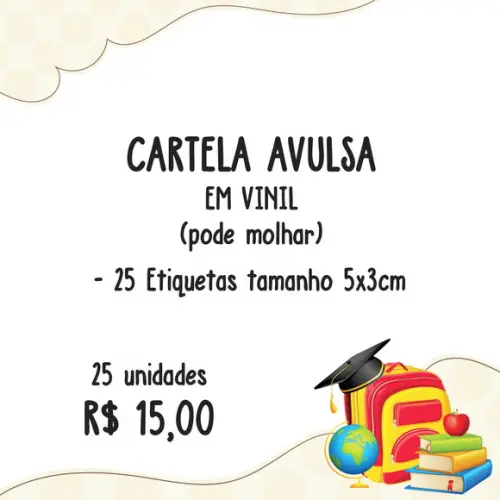 Cartela Adesiva 5x3 - Adesivo Escolar em Vinil