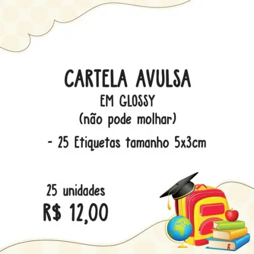 Cartela Adesiva 5x3 - Adesivo Escolar em Glossy Adesivo