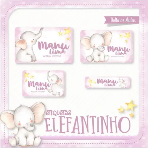 Etiqueta Escolar Elefantinho Rosa