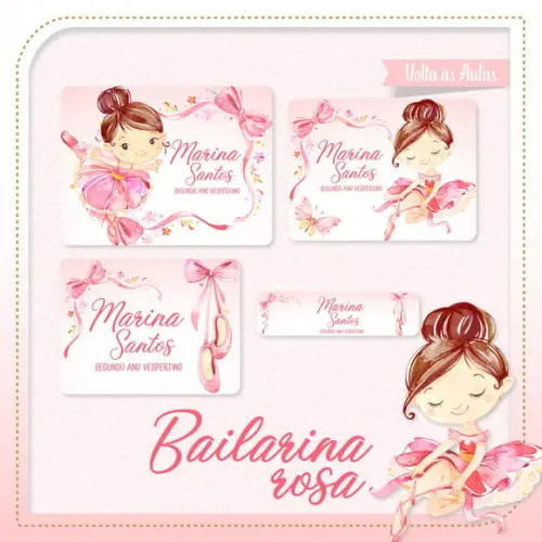 Etiqueta Escolar em Vinil Bailarina Rosa