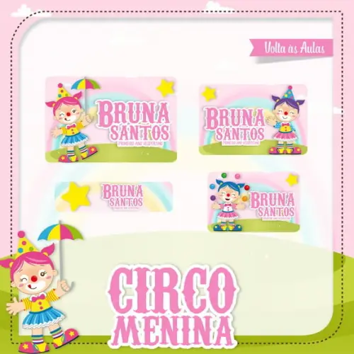Etiqueta Escolar em Vinil Circo Menina