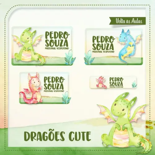 Etiqueta Escolar em Vinil Dragoes Cute