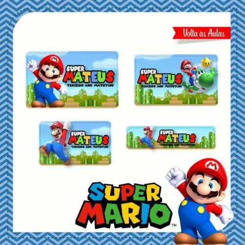 Etiqueta Escolar em Vinil Mario Bros