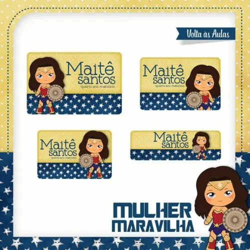 Etiqueta Escolar em Vinil Mulher Maravilha
