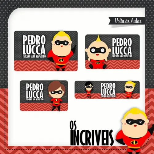 Etiqueta Escolar em Vinil os Incriveis