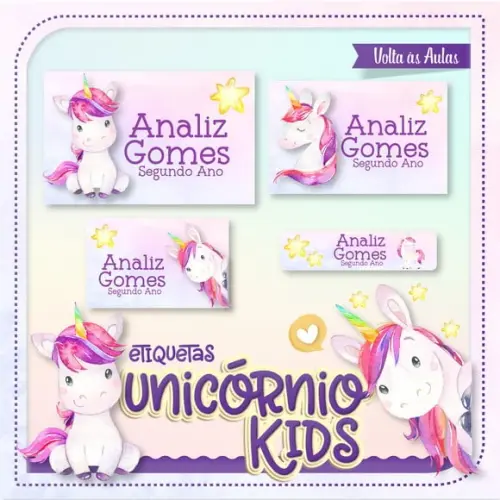 Etiqueta Escolar em Vinil Unicórnio Kids