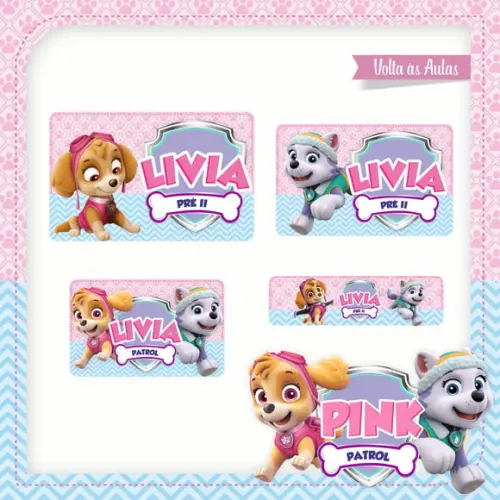Etiqueta Escolar Patrulha Canina Rosa