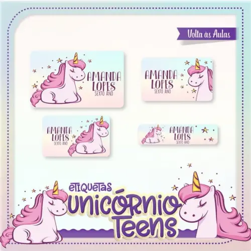 Etiqueta Escolar Unicórnio Teens