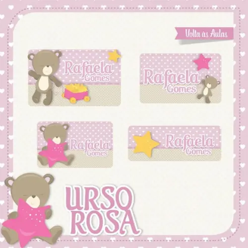 Etiqueta Escolar Ursinho Rosa