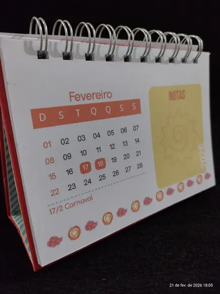 Calendário de Mesa 2026 Naruto Anime