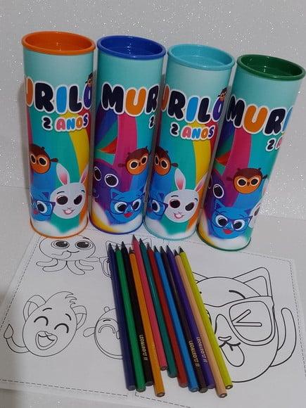 12 Cores Tubo Lata com Kit para Colorir Bolofofos