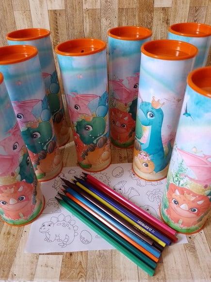 12 Cores Tubo Lata com Kit para Colorir Dinobaby
