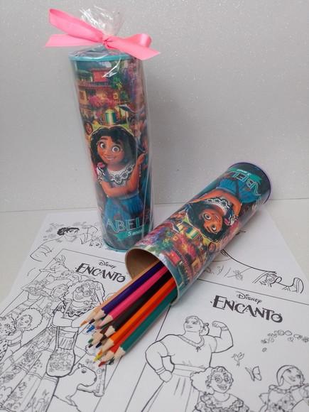 12 Cores Tubo Lata com Kit para Colorir Encanto