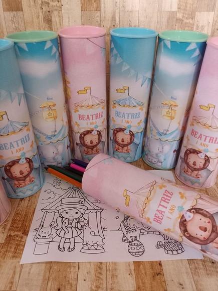 12 Cores Tubo Lata com Kit para Colorir Circo