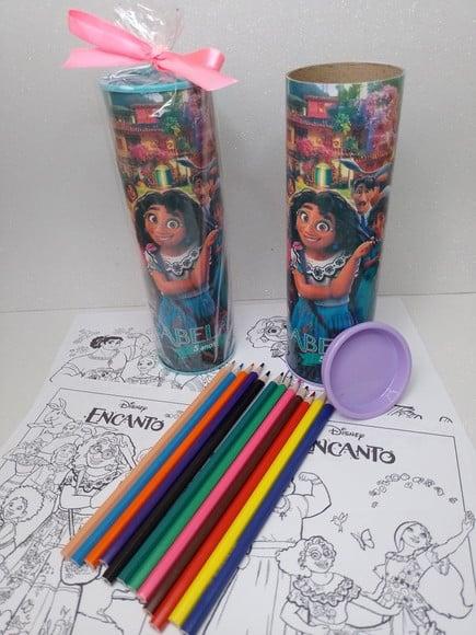 12 Cores Tubo Lata com Kit para Colorir Encanto