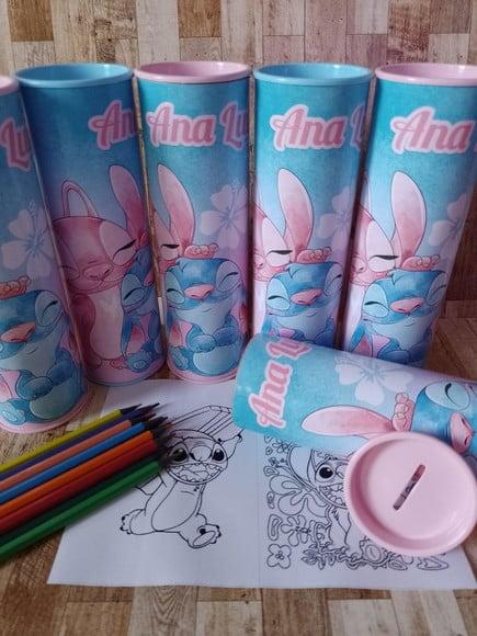 12 Cores Tubo Lata com Kit para Colorir Lilo e Angel