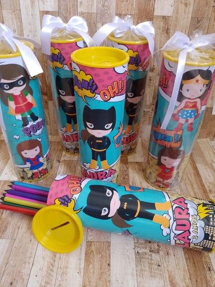 12 Cores Tubo Lata com Kit para Colorir Heroinas