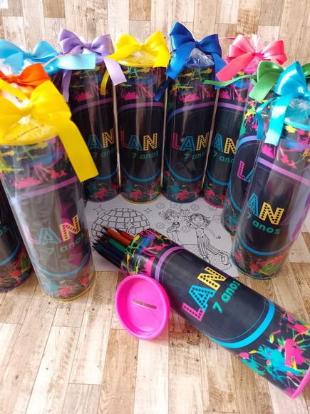 12 Cores Tubo Lata com Kit para Colorir Neon