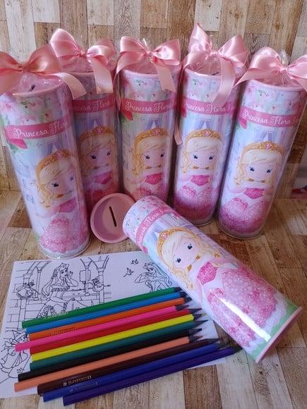 12 Cores Tubo Lata com Kit para Colorir Princesas