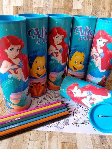 12 Cores Tubo Lata com Kit para Colorir Pequena Sereia