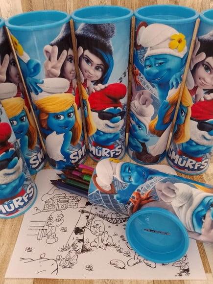 12 Cores Tubo Lata com Kit para Colorir Smurfs