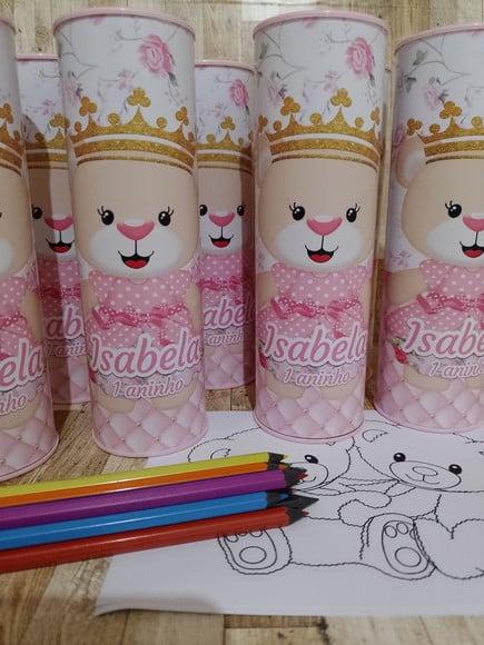 12 Cores Tubo Lata com Kit para Colorir Ursa Princesa