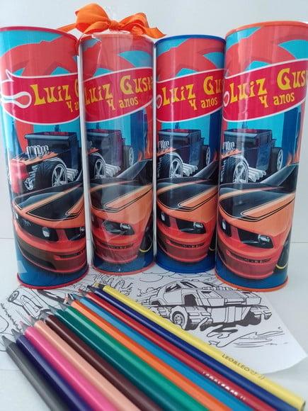 Tubo Lata com Kit para Colorir Hotwheels