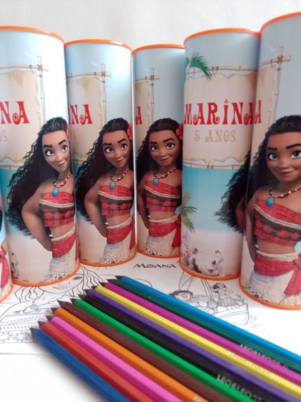 Tubo Lata com Kit para Colorir Moana