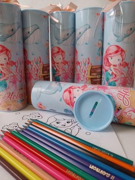 Tubo Lata com Kit para Colorir Sereia