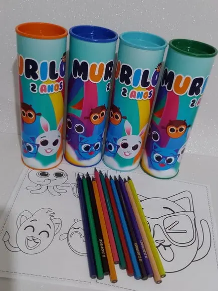 12 Cores Tubo Lata com Kit para Colorir Bolofofos