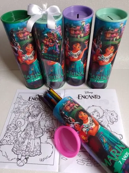 12 Cores Tubo Lata com Kit para Colorir Encanto