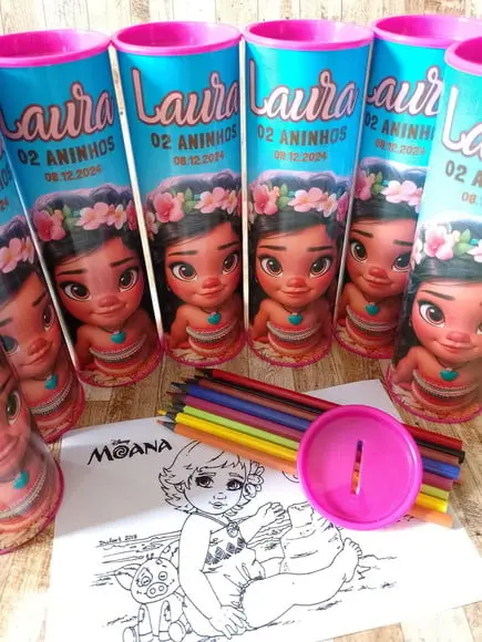 12 Cores Tubo Lata com Kit para Colorir Moana