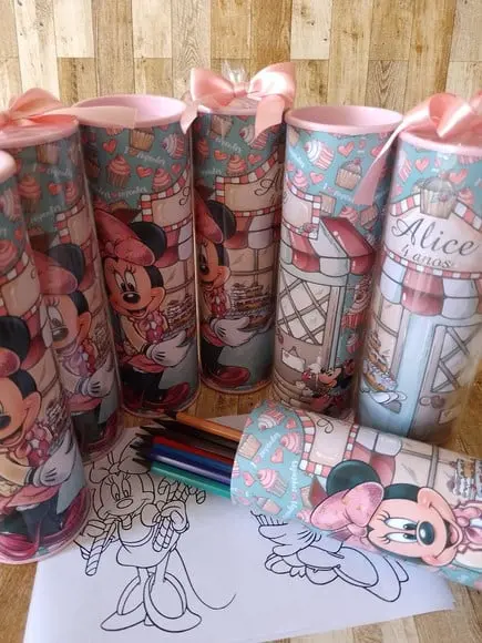 12 Cores Tubo Lata com Kit para Colorir Minnie Confeitaria