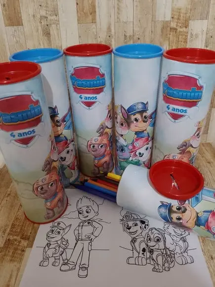 12 Cores Tubo Lata com Kit para Colorir Patrulha Canina
