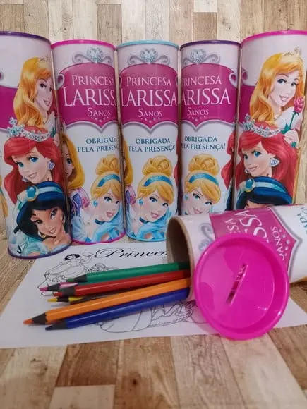 12 Cores Tubo Lata com Kit para Colorir Princesas