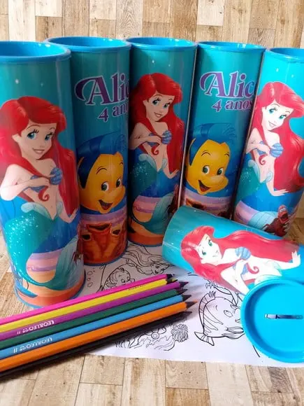 12 Cores Tubo Lata com Kit para Colorir Pequena Sereia