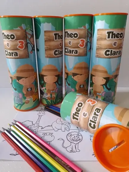 12 Cores Tubo Lata com Kit para Colorir Safari