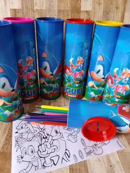 12 Cores Tubo Lata com Kit para Colorir Sonic