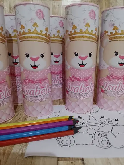 12 Cores Tubo Lata com Kit para Colorir Ursa Princesa