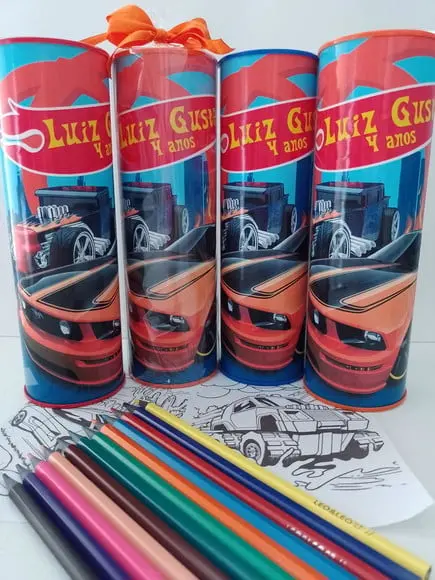Tubo Lata com Kit para Colorir Hotwheels