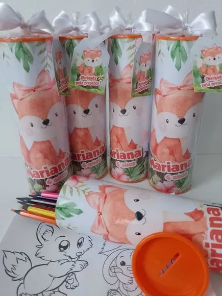 Tubo Lata com Kit para Colorir Rapozinha